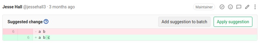 Add another suggestion to a batch A code change suggestion displayed, with the button to add an additional suggestion to a batch highlighted.